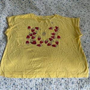 Uniqlo Yellow Tee with Red Strawberry Design
